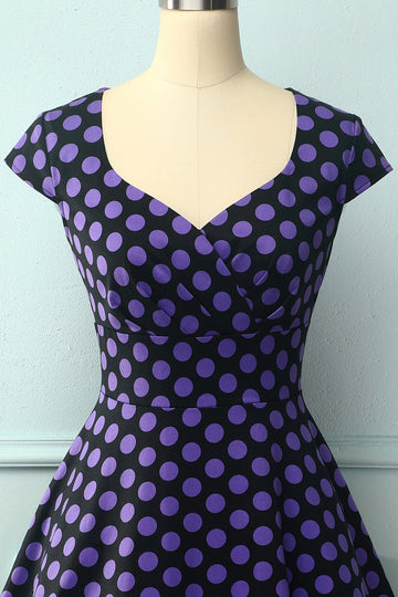 Vestido roxo preto com decote em V
